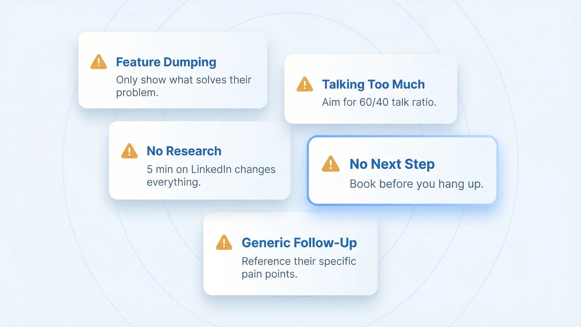 Five common sales demo mistakes including feature dumping no research and weak follow up